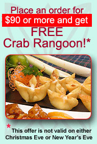 Get FREE Crab Rangoon with order of $90 or more!